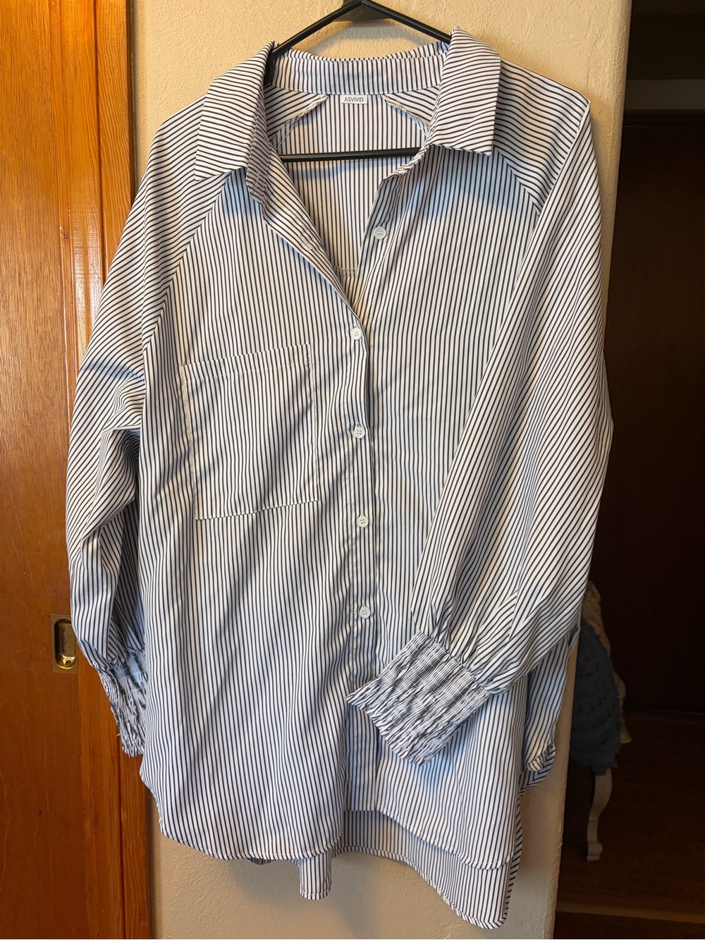 Women's Blue & White Striped Button-Up Blouse